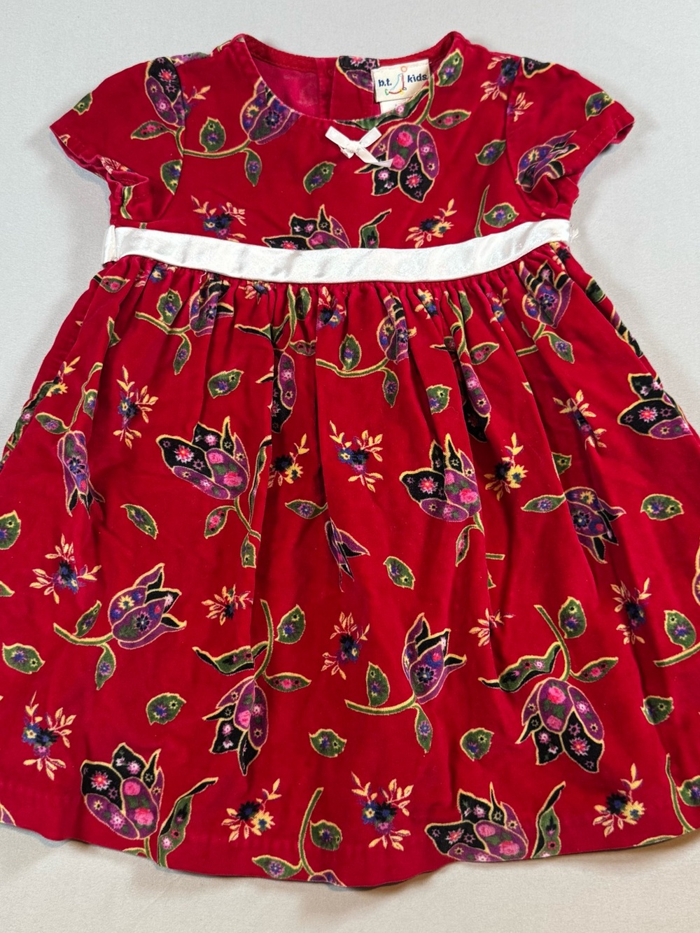 Vintage B.T. Kids Toddler Girl Red Velvet Floral Paisley Holiday Dress 2T